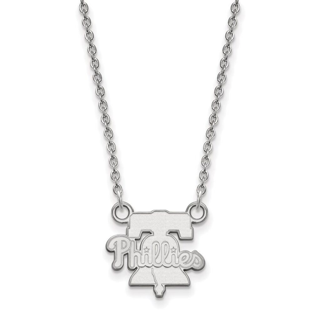 14K White Gold MLB Philadelphia Phillies Small Bell Necklace, 18 Inch